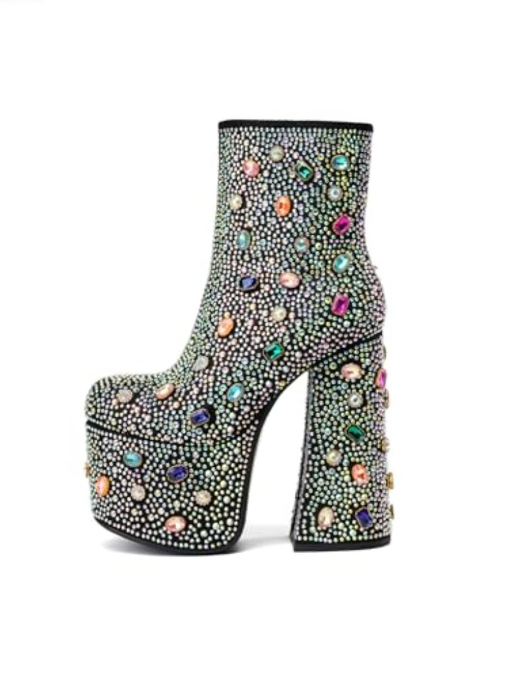 Rhinestone Platform Boots with Chunky Heel - Sparkly Ankle Boots for Party & - Picture 2 of 7